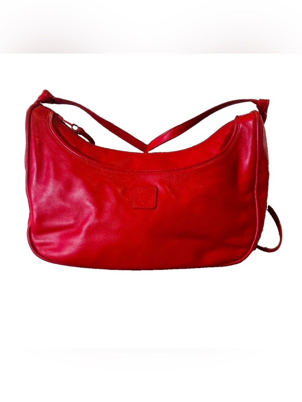 90s Vintage Anne Klein Bag Red Leather Shoulder Bag. Slouchy Shape Embossed Logo